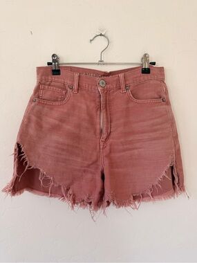 American Eagle Outfitters Dusty Rose High-Rise Frayed Denim Shorts Size 2